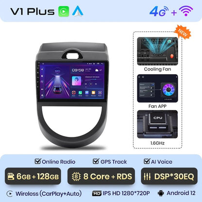 Radio multimedialne V1 AI Voice Wireless CarPlay i Android Auto dla Kia Soul (2008 - 2011) – Nawigacja GPS 4G i autoradio 2 - DIN - Multigenus