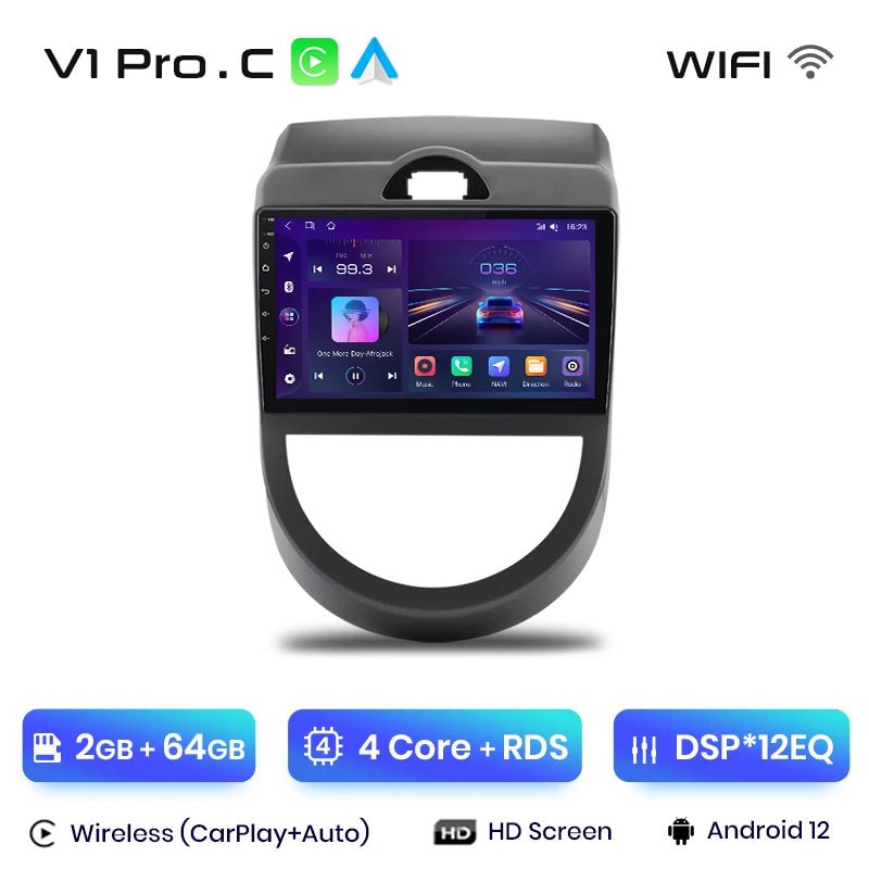 Radio multimedialne V1 AI Voice Wireless CarPlay i Android Auto dla Kia Soul (2008 - 2011) – Nawigacja GPS 4G i autoradio 2 - DIN - Multigenus