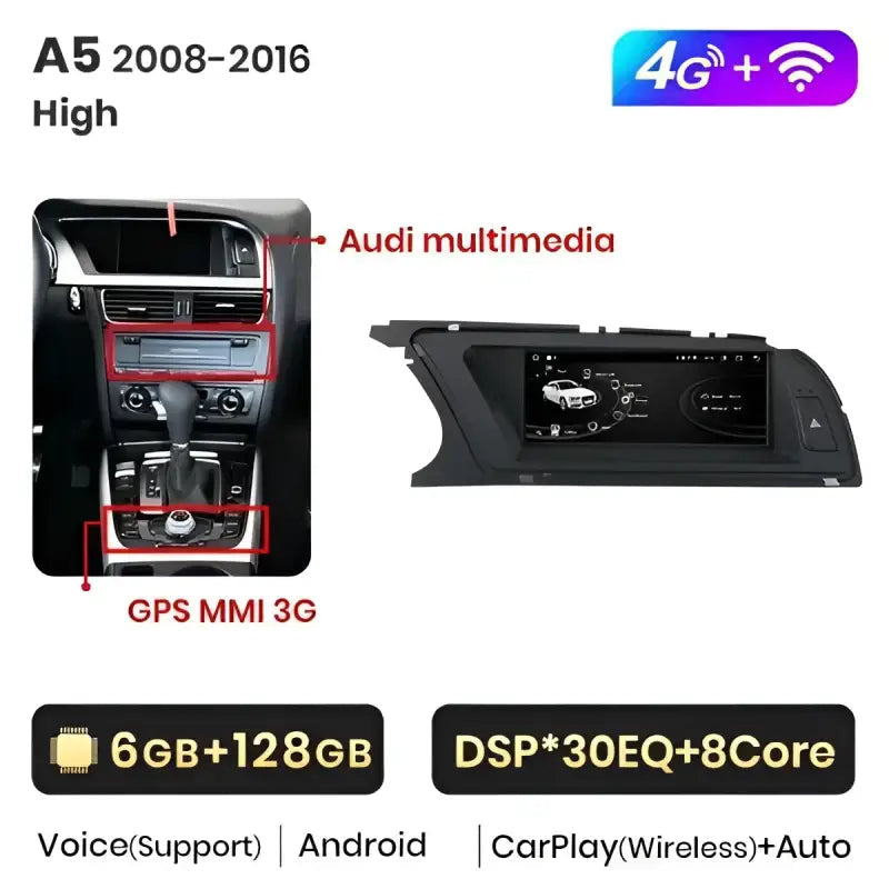 Radio nawigacja Audi A5 2009-2014 2015 2016 CarPlay 4G DSP Android Auto GPS - Multigenus