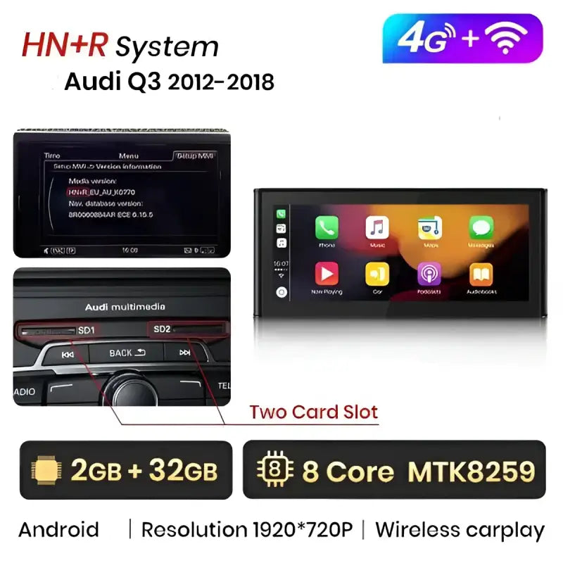 Radio nawigacja Audi Q3 2012-2018 4G 1920*720P CarPlay Android Auto - Multigenus