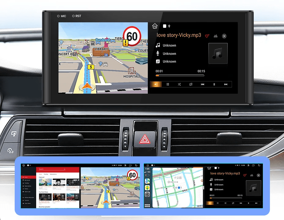 Radio nawigacja dla Audi A6 A6L A7 od 2012 - 2019 GPS i Bezprzewodowym CarPlay Android Auto – 1920x720P, 4G - Multigenus