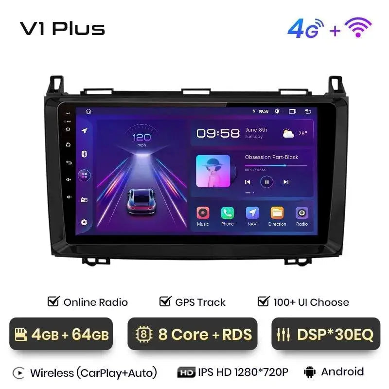 Radio nawigacja Mercedes Benz W169 W245 B200 W906 Sprinter W639 Vito CarPlay Android Auto - Multigenus