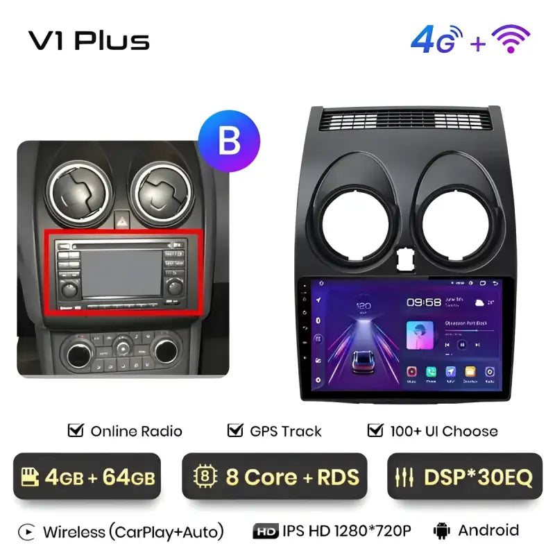 Radio nawigacja Nissan Qashqai j10 2006 - 2013 Android Auto Carplay - V1 Plus (4GB 64GB)B