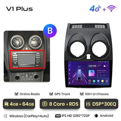 Radio nawigacja Nissan Qashqai j10 2006 - 2013 Android Auto Carplay - V1 Plus (4GB 64GB)B
