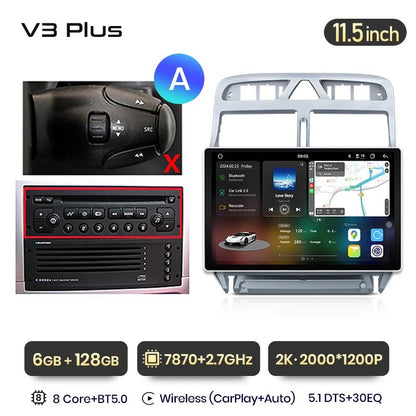 Radio Samochodowe 3 Plus 2K dla Peugeot 307 (2002 - 2013) | Bezprzewodowy CarPlay i Android Auto | Premium Upgrade Bez DVD 2DIN - Multigenus