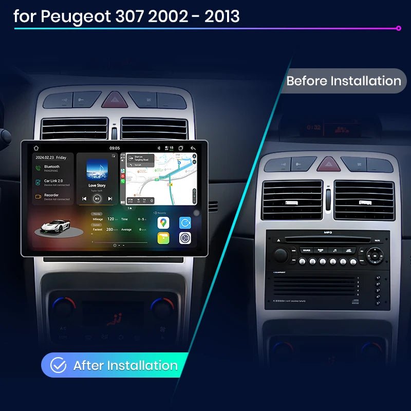 Radio Samochodowe 3 Plus 2K dla Peugeot 307 (2002 - 2013) | Bezprzewodowy CarPlay i Android Auto | Premium Upgrade Bez DVD 2DIN - Multigenus