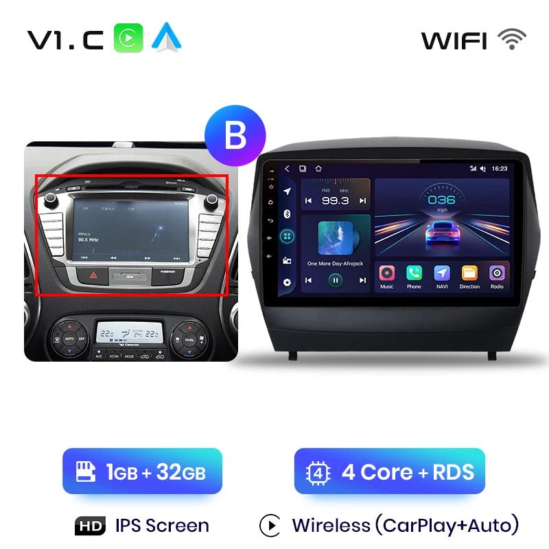 Radio Samochodowe dla Hyundai Tucson 2 / ix35 (2009 - 2015) – Bezprzewodowe CarPlay i Android Auto, Inteligentny System Multimedialny 2DIN - Multigenus