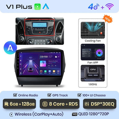 Radio Samochodowe dla Hyundai Tucson 2 / ix35 (2009 - 2015) – Bezprzewodowe CarPlay i Android Auto, Inteligentny System Multimedialny 2DIN - Multigenus