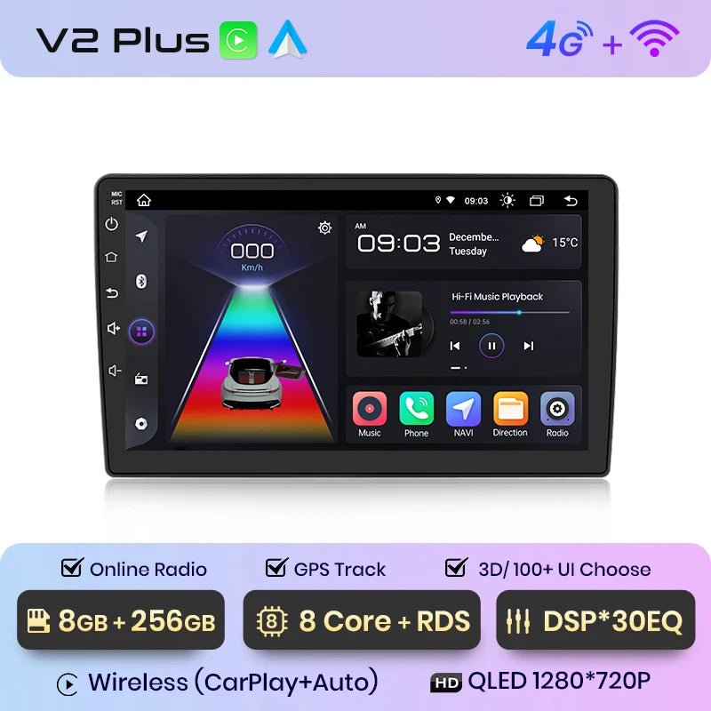 Radio samochodowe V1 Plus do Peugeot 407 (2004 - 2011) z bezprzewodowym CarPlay i Android Auto – Bez 2DIN DVD - Multigenus