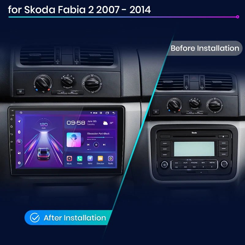 Radio Samochodowe V1 Plus do Skody Fabia 2 (2007 - 2014) – Bezprzewodowy CarPlay i Android Auto – System Multimedialny 2 DIN - Multigenus