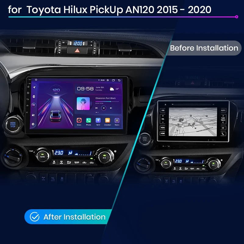 Radio Samochodowe V1 Plus do Toyota Hilux PickUp AN120 2015 - 2020 z Bezprzewodowym CarPlay i Android Auto, Brak DVD, 2DIN - Multigenus