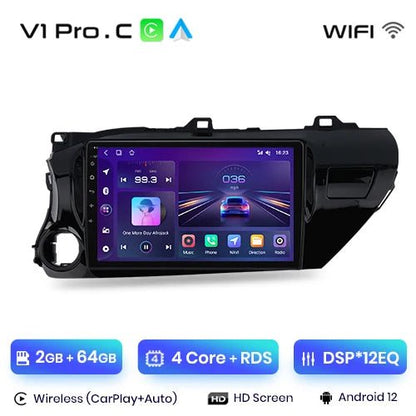 Radio Samochodowe V1 Plus do Toyota Hilux PickUp AN120 2015 - 2020 z Bezprzewodowym CarPlay i Android Auto, Brak DVD, 2DIN - Multigenus