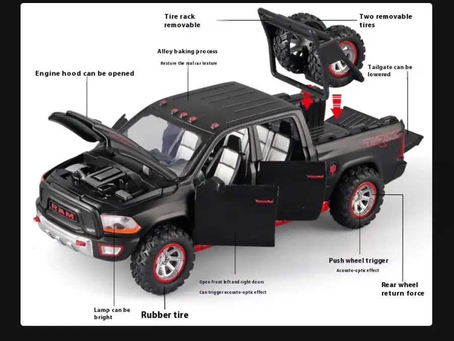 RAM Pickup Truck 1:32 – Metalowy Model z Dźwiękiem i Światłem
