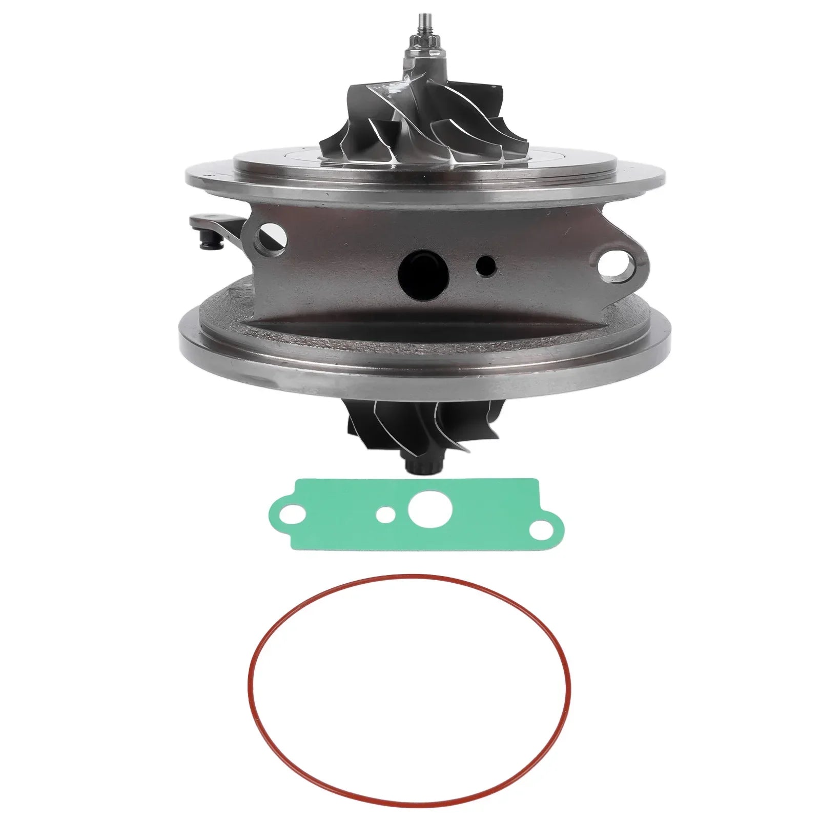 Srebrny metaliczny turboładowacz z czarnymi łopatkami turbiny, uszczelką zieloną i czerwoną gumową dla audi a5 vw touareg 819968-5002s 819968-5001s