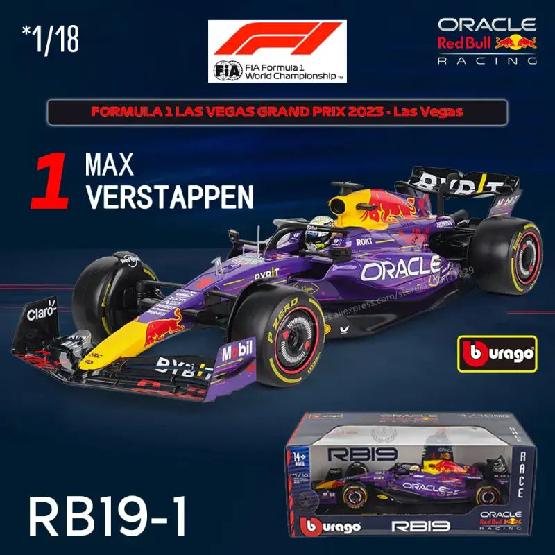 Red Bull Racing RB19 F1 2023 1:18 Metalowy Model Wyścigowy Verstappen Perez