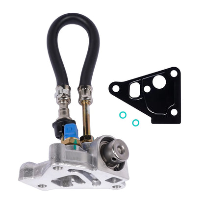 Regulator ciśnienia paliwa ap03 do land rover discovery 2 silver aluminium z czarnymi gumowymi przewodami i niebieskim złączem