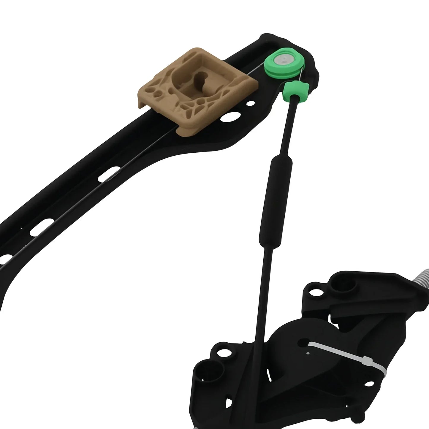 Czarny plastikowy regulator szyby przedni prawy volvo xc60 z beżowymi i zielonymi elementami 30784828