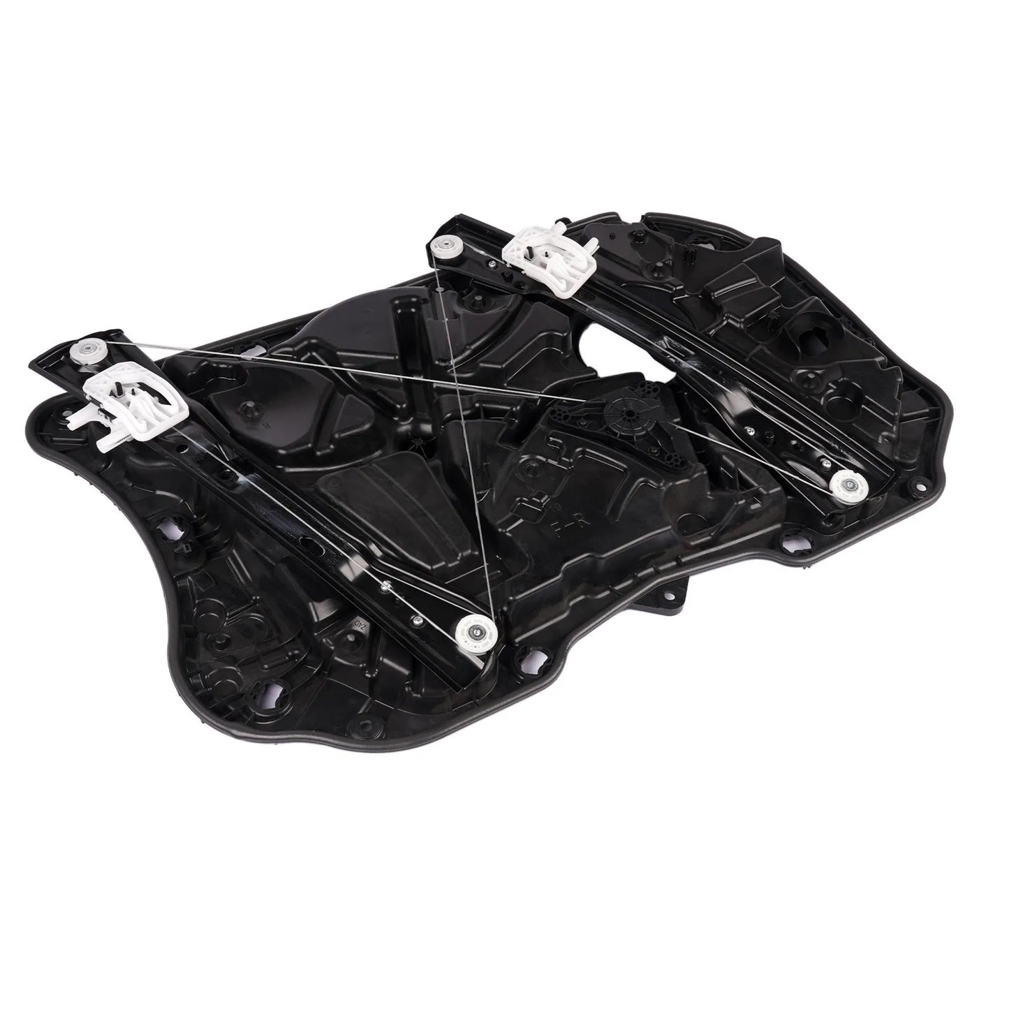 Czarny plastikowy regulator szyby przedni prawy do bmw seria 5 g30 g31 f90 z białymi elementami i metalowymi linkami