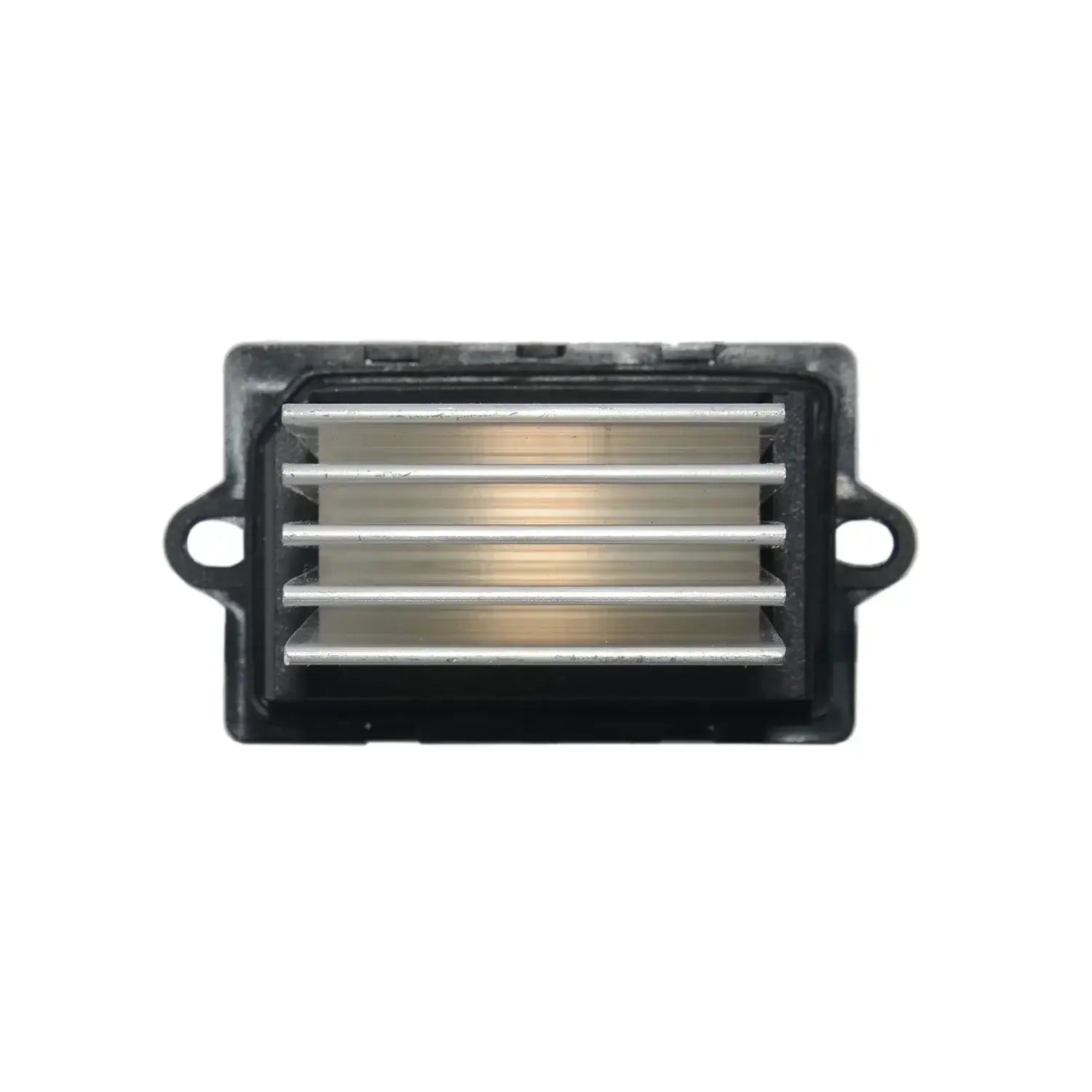 Black plastic housing with five horizontal silver metal fins for ap01 blower motor series resistor compatible with jeep grand cherokee