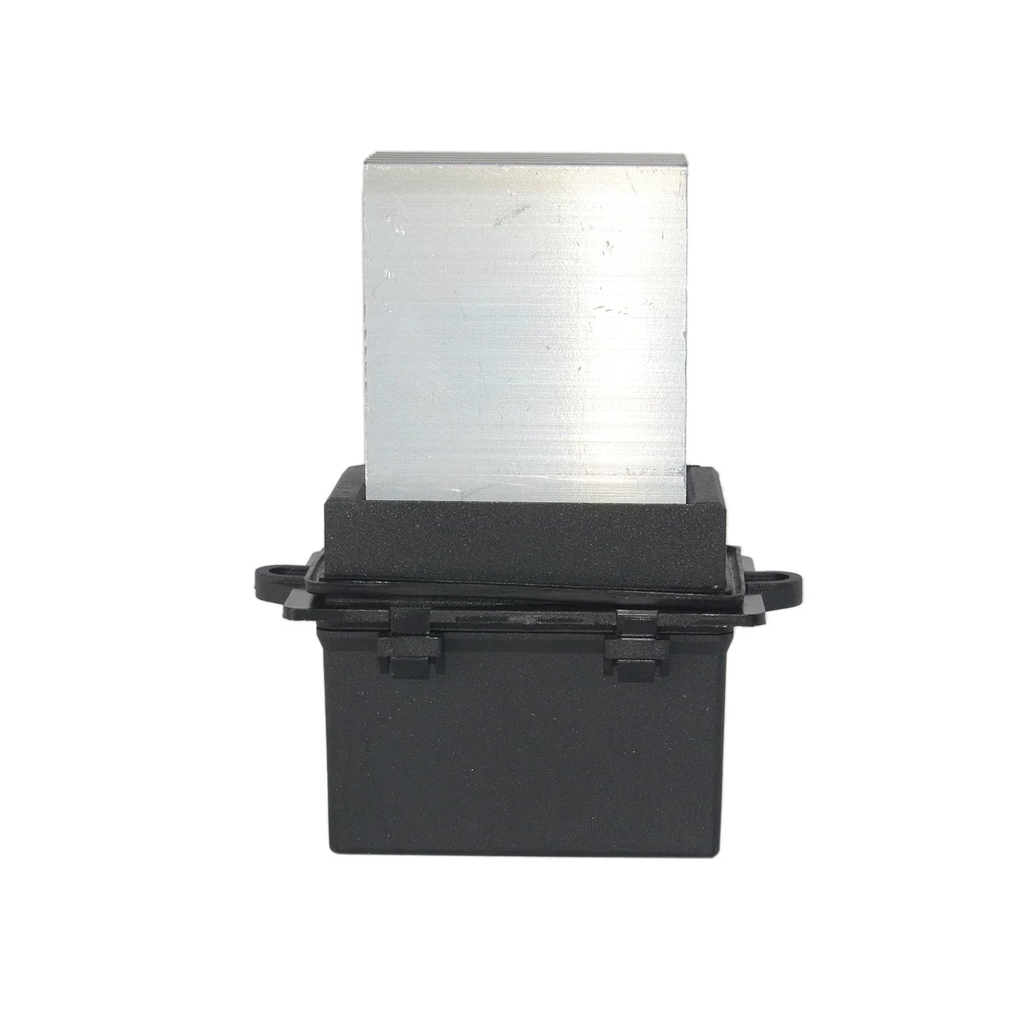 Srebrny aluminiowy blok rezystora wentylatora ap01 montowany na czarnej plastikowej podstawie do jeep grand cherokee