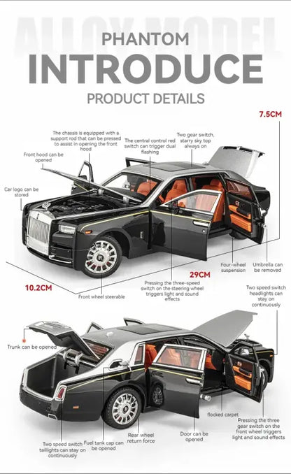 Rolls-Royce Phantom 1:18 Metalowy Model Z Efektami Dźwiękowymi