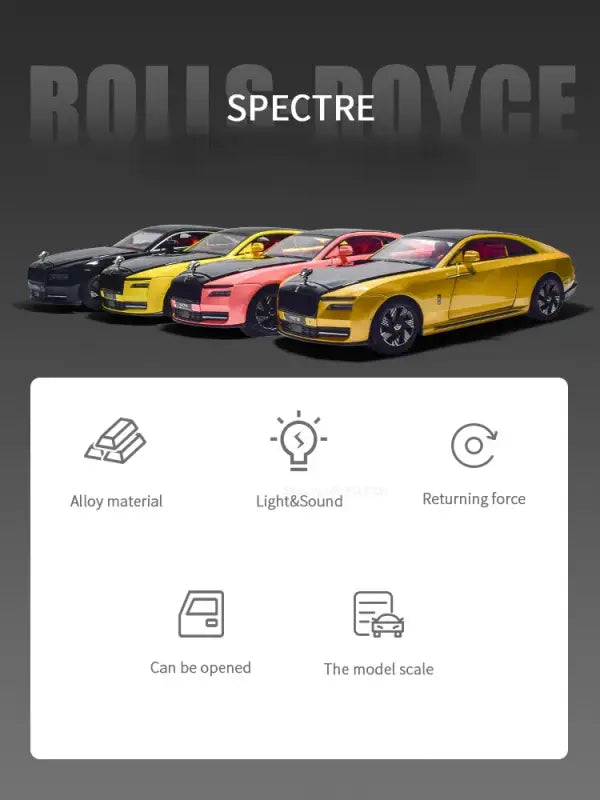 Rolls-Royce Spectre 1:24 – Metalowy Model Samochodu Z Efektami Dźwiękowymi i Świetlnymi