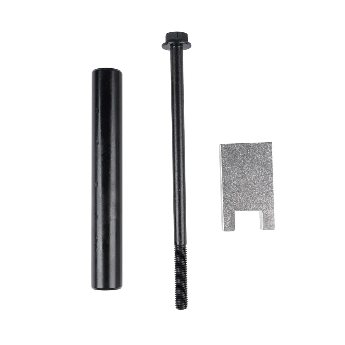 Black cylindrical sleeve, threaded rod with hexagonal head and silver u-shaped bracket for mini b38 b48 petrol injectors