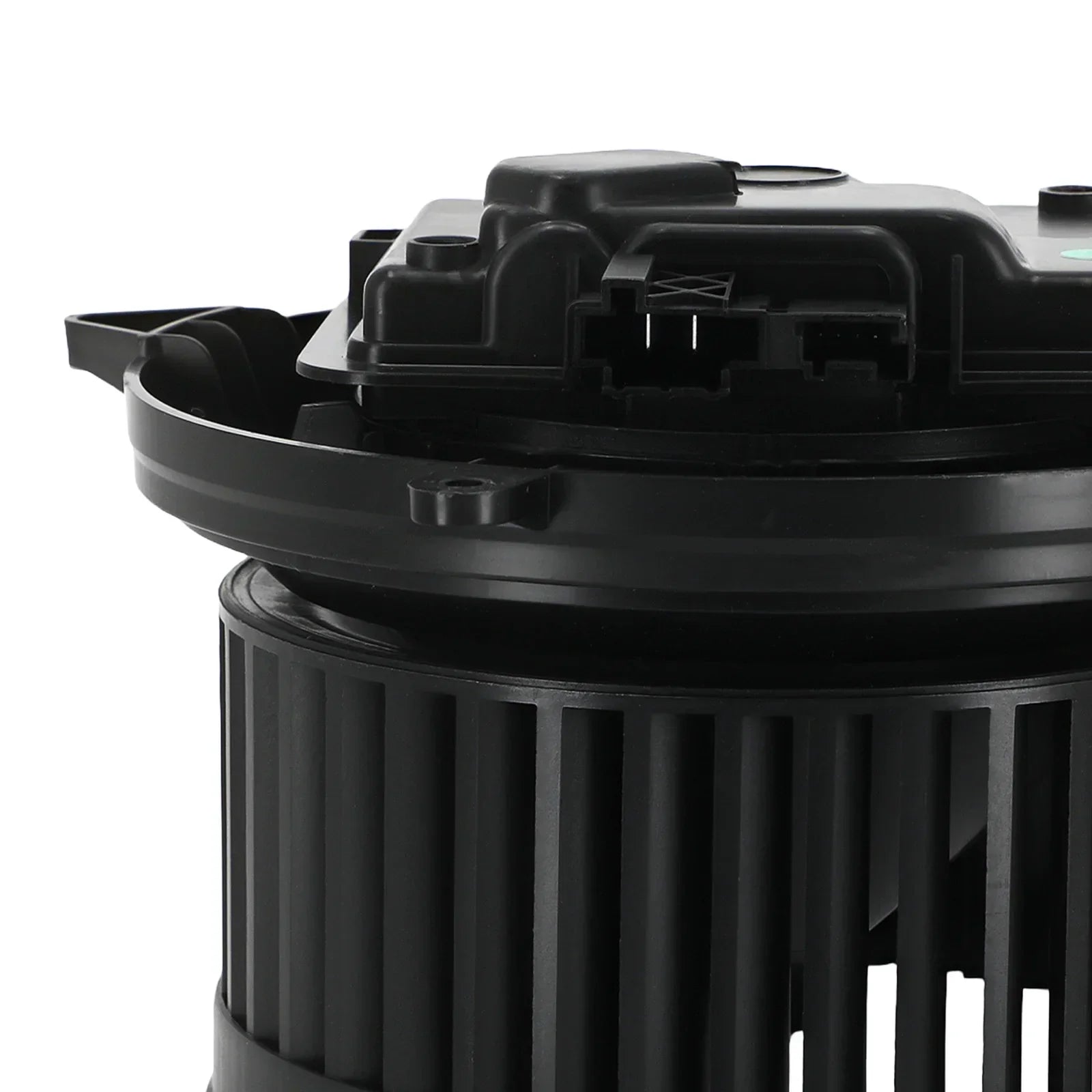 Czarny plastikowy hvac blower motor do mercedes gl450 ml550 z żeberkowanym cylindrycznym korpusem i zintegrowanym złączem elektrycznym