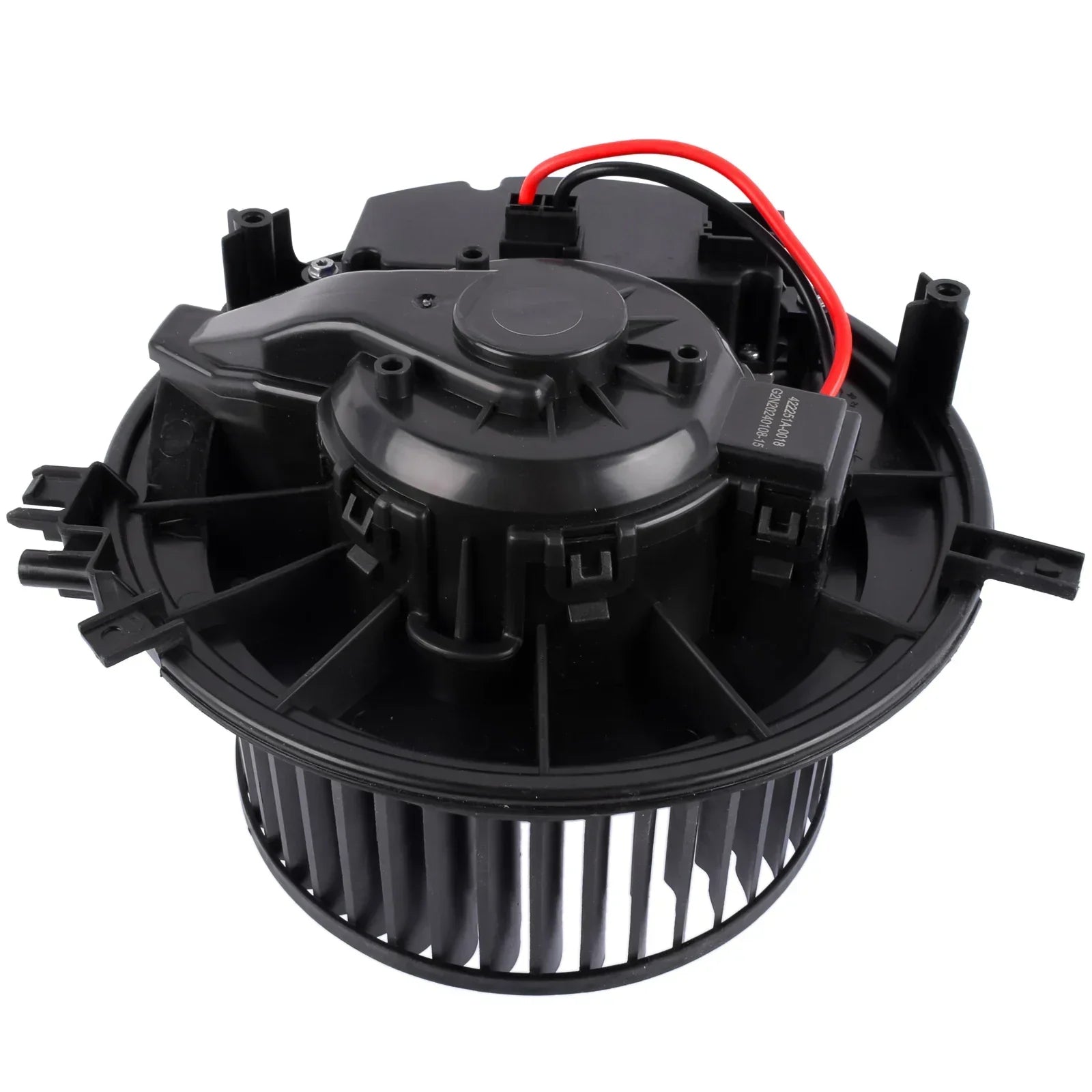Czarny plastikowy wentylator dmuchawy ap01 z czerwono-czarnym okablowaniem do seat leon golf vii skoda octavia iii