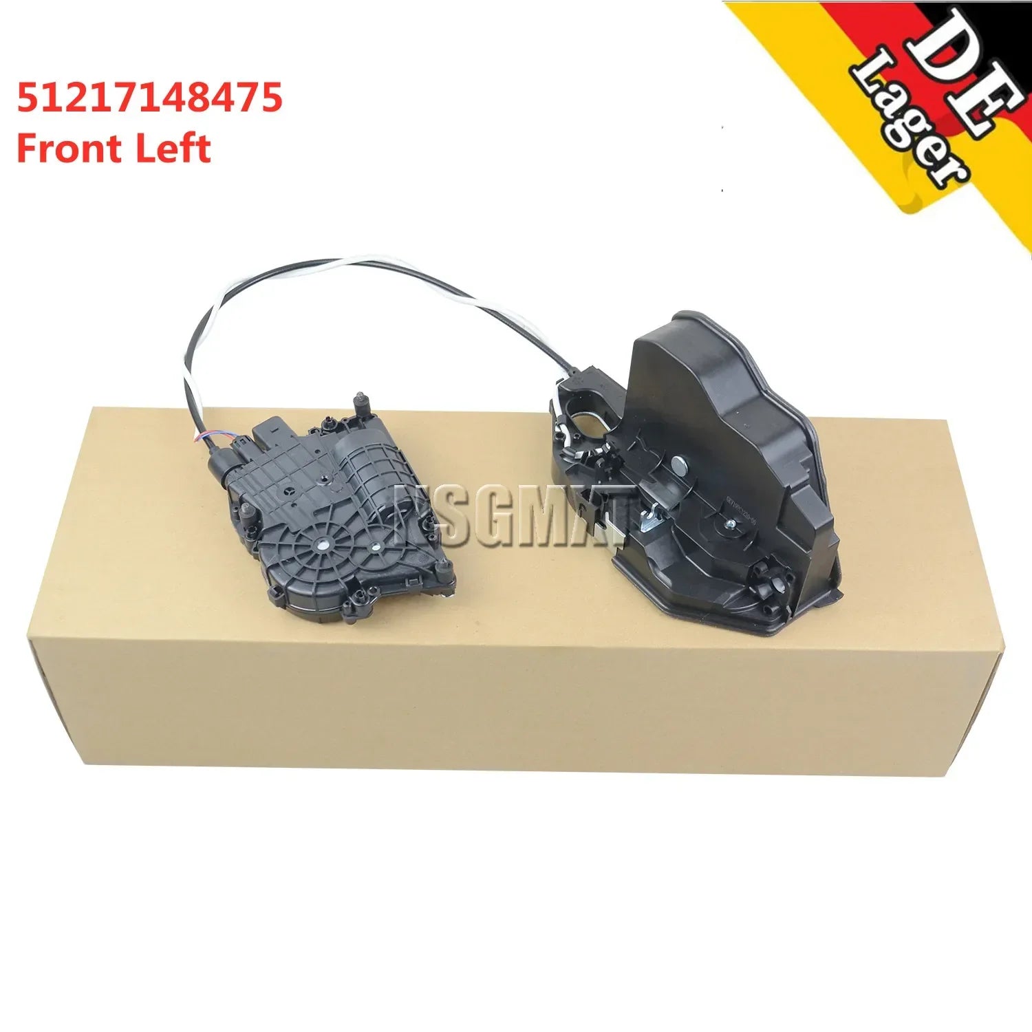 Czarny plastikowy siłownik zamka drzwi przód lewy bmw f07 520d 528i z podłączonym okablowaniem