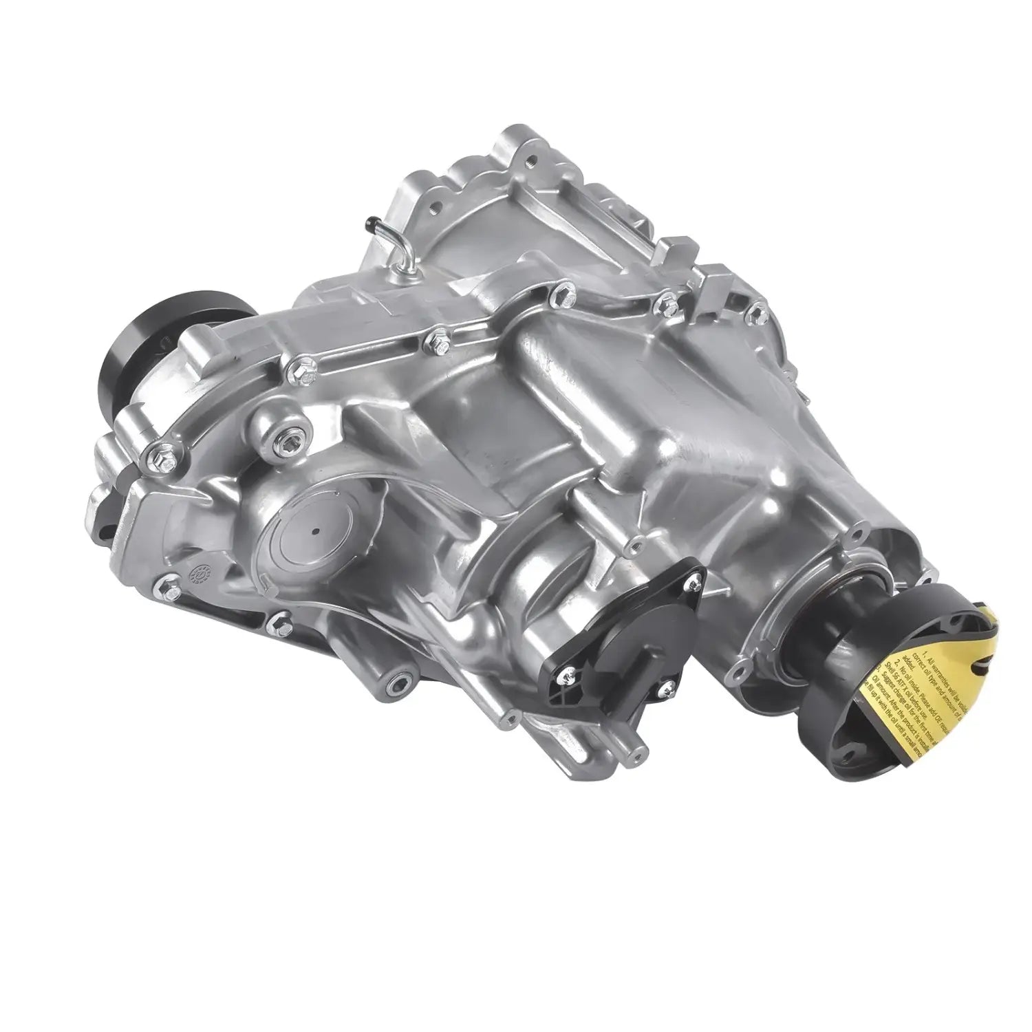 Srebrna metalowa skrzynia transferowa z czarnymi gumowymi osłonami do jeep grand cherokee srt8 6.4l