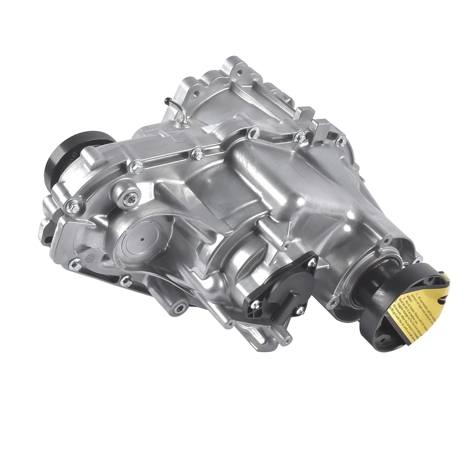 Srebrna metalowa skrzynia transferowa z czarnymi gumowymi osłonami do jeep grand cherokee srt8 6.4l