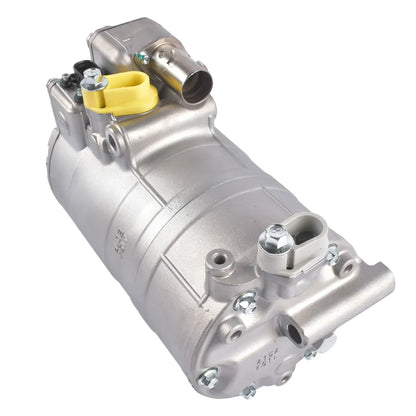 Srebrna metaliczna sprężarka klimatyzacji ap03 z żółtą nakrętką do bmw 330e 530e 740e z gwintowanymi przyłączami