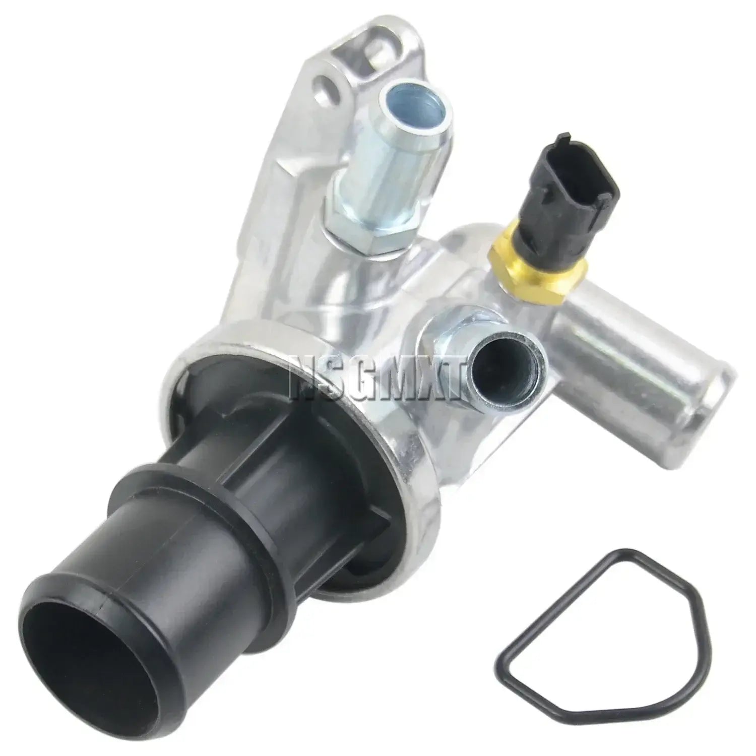 Srebrny aluminiowy czujnik temperatury płynu chłodzącego z czarnymi mocowaniami i żółtym złączem do dodge nitro 8crd turbo diesel