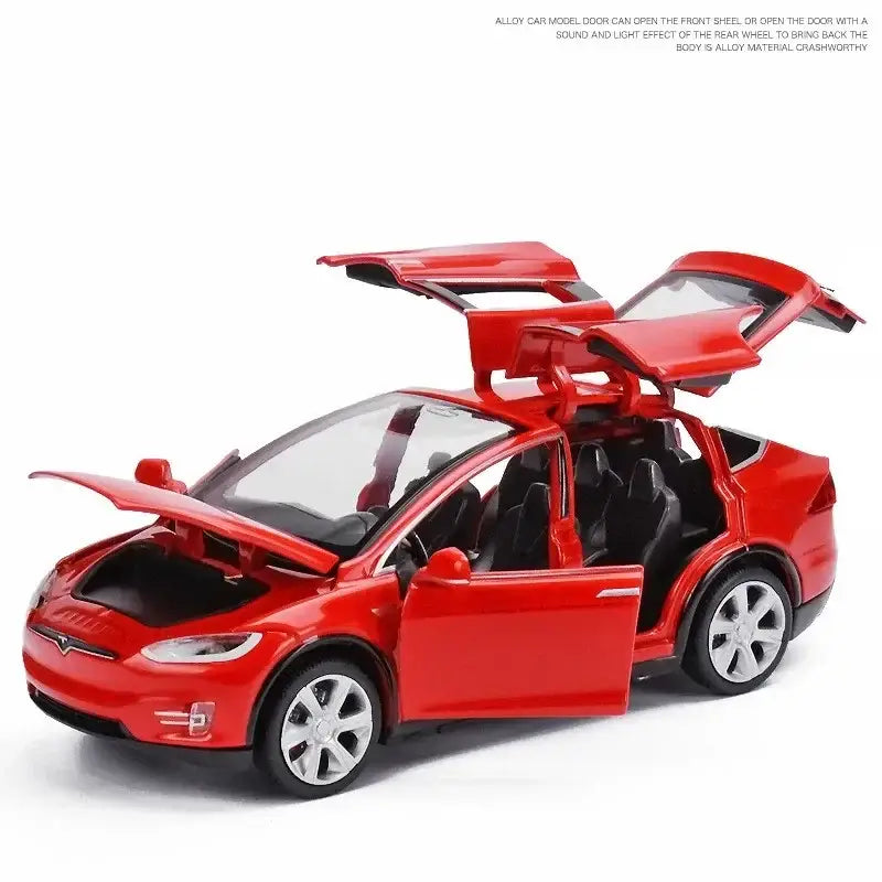 Tesla Cybertruck 1:24 – Metalowy Model Pickup Off-road z Efektami Dźwiękowymi i Świetlnymi - Czerwony z pudełkiem