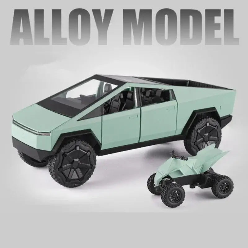 Tesla Cybertruck 1:24 – Metalowy Model Pickup Off-road z Efektami Dźwiękowymi i Świetlnymi - Zielony z pudełkiem