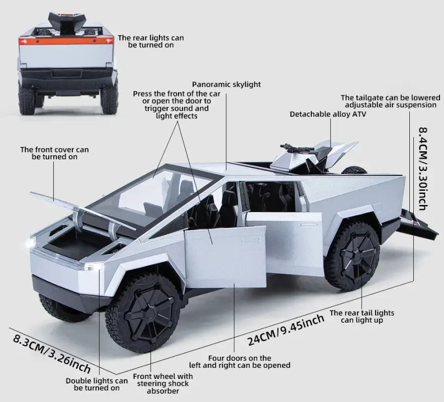 Cybertruck 1:24 – Metalowy Model Pickup z Dźwiękiem i Światłem
