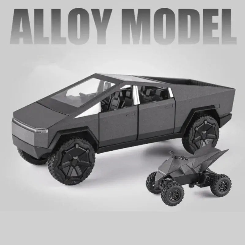 Tesla Cybertruck 1:24 – Metalowy Model Pickup Off-road z Efektami Dźwiękowymi i Świetlnymi - Szary z pudełkiem