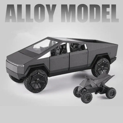 Tesla Cybertruck 1:24 – Metalowy Model Pickup Off-road z Efektami Dźwiękowymi i Świetlnymi - Szary z pudełkiem