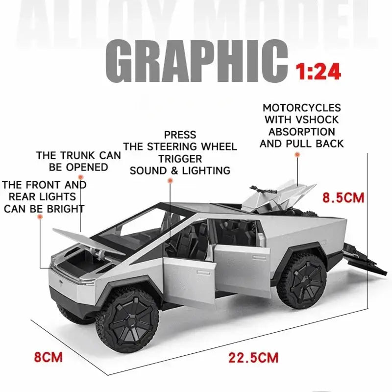Tesla Cybertruck 1:24 – Metalowy Model Pickup Zabawka dla Chłopców