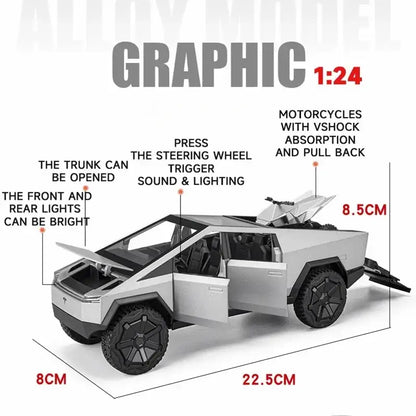 Tesla Cybertruck 1:24 – Metalowy Model Pickup Zabawka dla Chłopców