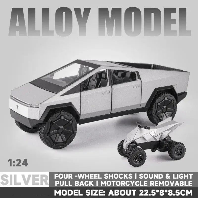 Tesla Cybertruck 1:24 – Metalowy Model Pickup Zabawka dla Chłopców - Srebrny z pudełkiem