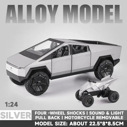 Tesla Cybertruck 1:24 – Metalowy Model Pickup Zabawka dla Chłopców - Srebrny z pudełkiem