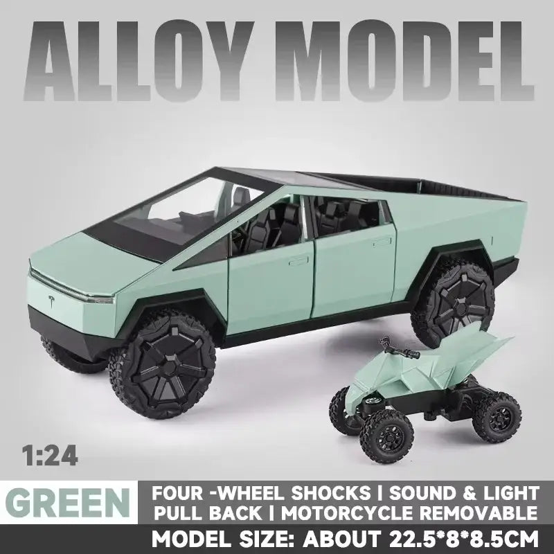 Tesla Cybertruck 1:24 – Metalowy Model Pickup Zabawka dla Chłopców - Zielony z pudełkiem