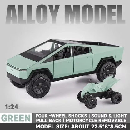 Tesla Cybertruck 1:24 – Metalowy Model Pickup Zabawka dla Chłopców - Zielony z pudełkiem