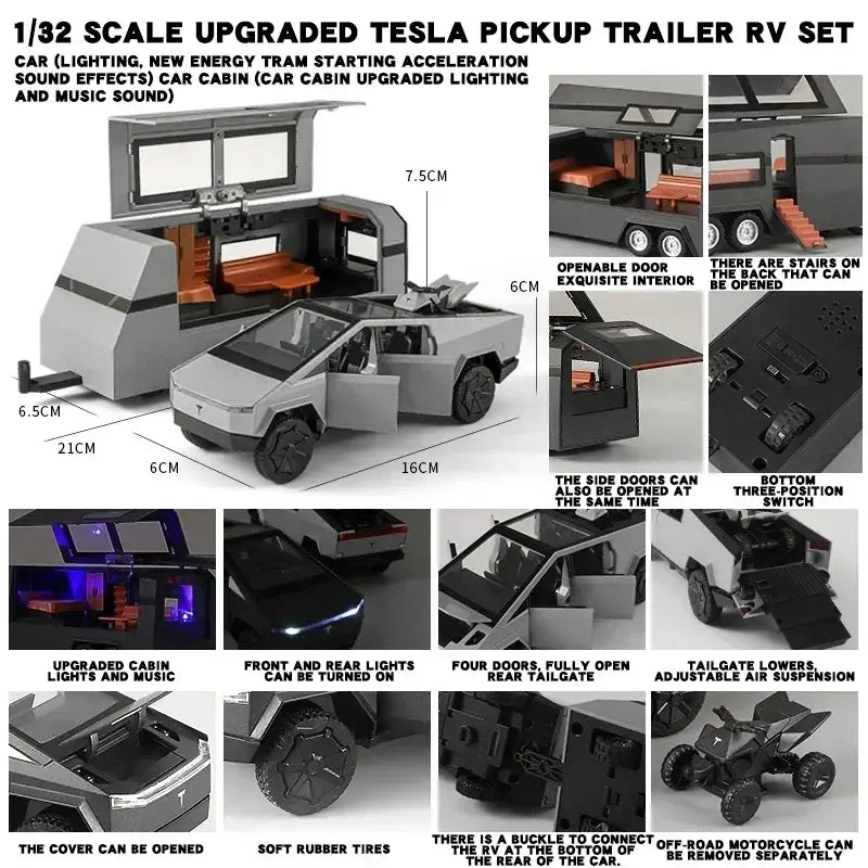 Tesla Cybertruck 1:32 – Metalowy Model Pickup Off-road z Efektami
