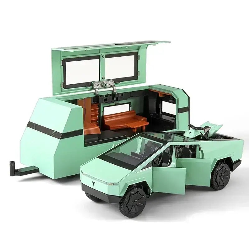 Tesla Cybertruck 1:32 – Metalowy Model Pickup Off-road z Efektami - Zielony z pudełkiem