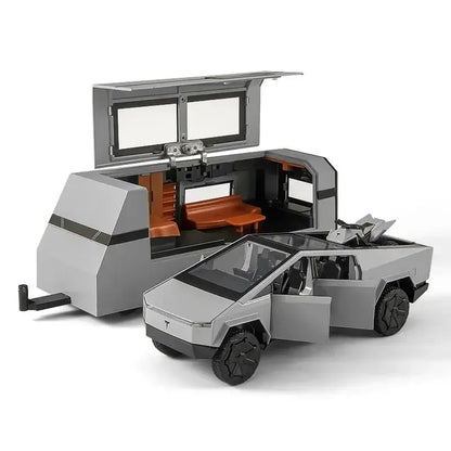Tesla Cybertruck 1:32 – Metalowy Model Pickup Off-road z Efektami - Srebrny z pudełkiem