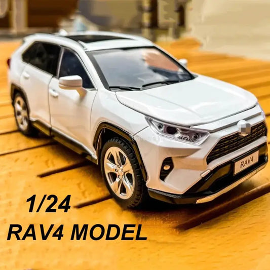 Toyota RAV4 1:24 Metalowy Model Samochodu dla Dzieci z Efektami Dźwiękowymi i Świetlnymi