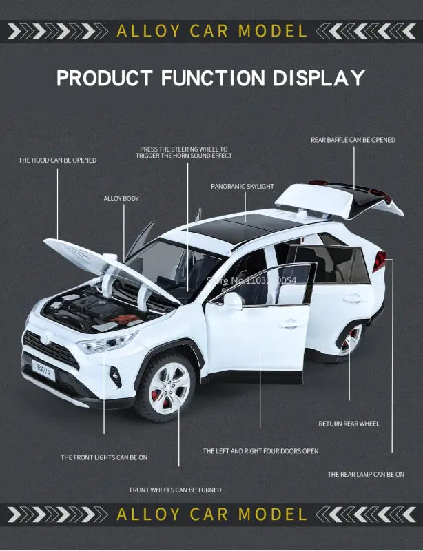 Toyota RAV4 1:24 Metalowy Model Samochodu dla Dzieci z Efektami Dźwiękowymi i Świetlnymi